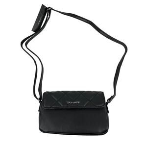 Tahari Calista Crossbody Bag Black Vegan Leather Flap New